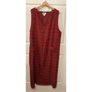 Vintage Original ty2 Red Plaid Cottagecore Academia Plus Jumper Maxi Dress,22W